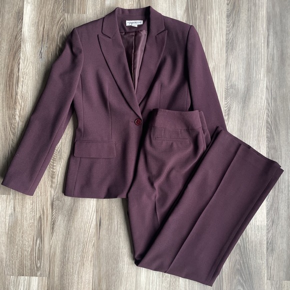 Vintage John Meyer 2PC Purple Lined Sz 6 Wide Leg Suit Set Blazer Professional - Picture 1 of 11